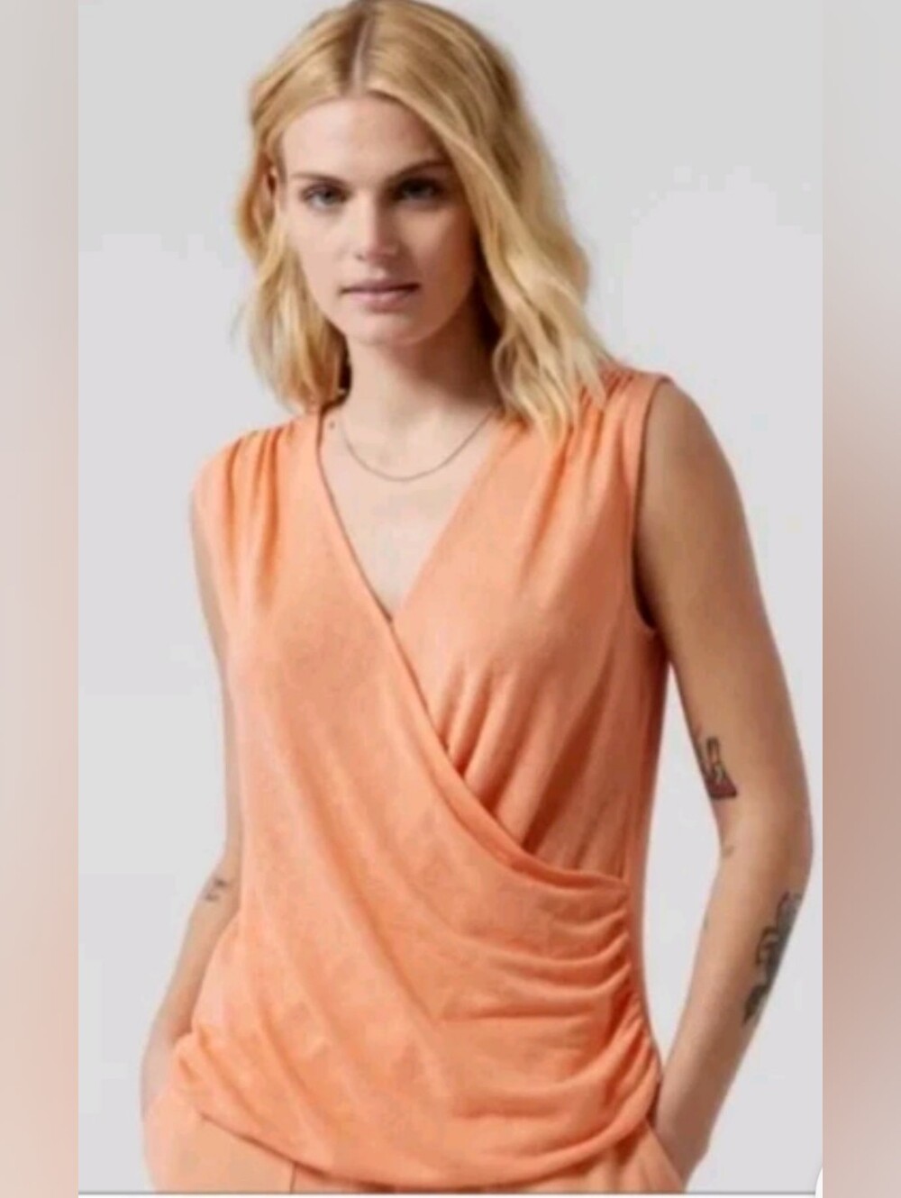 Athleta Peach Breezy Wrap Sleeveless Top- Modal/Polyester- Size Small